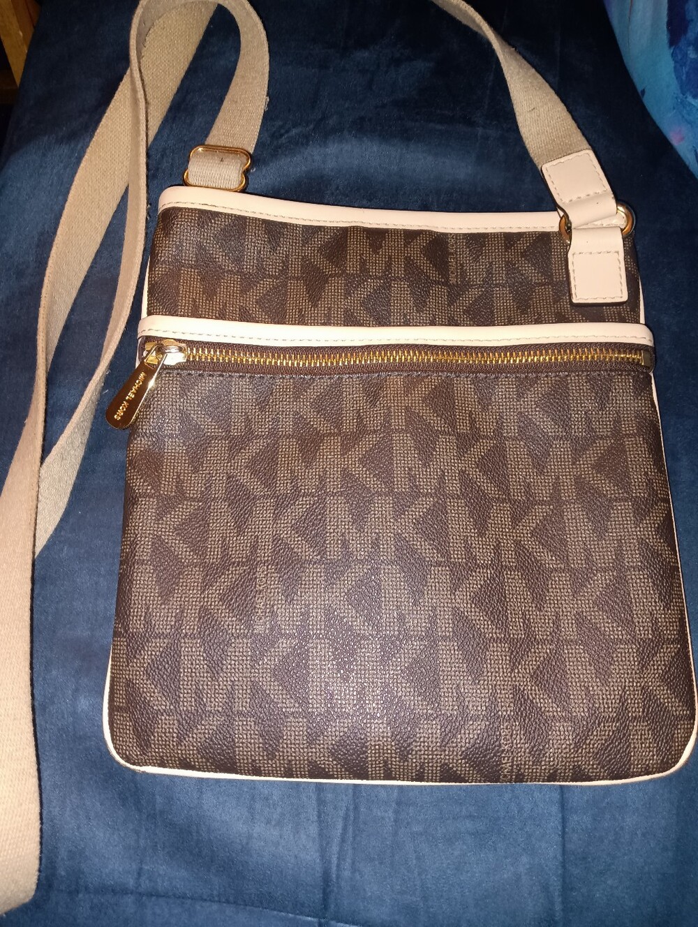 Michael Kors Brown Monogram Crossbody with Cream Trim